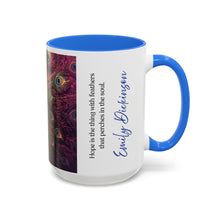 Load image into Gallery viewer, Emily Dickinson Quote - Colorful Peacock Feather Mug, Inspirational Quote for Poets, Writers, Coffee Cup, 15 ounce