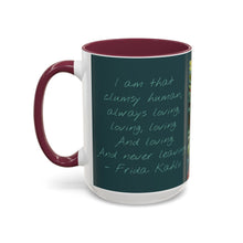 Load image into Gallery viewer, Mug - Frida Kahlo Portrait with Monstera Leaves and Love Quote, Boho Maximalist Design