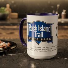 Load image into Gallery viewer, Coffee Mug - Rock Island Trail State Park Colorful Missouri Map for Cyclists & Trail Lovers 15oz