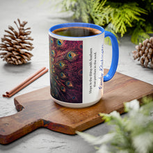 Load image into Gallery viewer, Emily Dickinson Quote - Colorful Peacock Feather Mug, Inspirational Quote for Poets, Writers, Coffee Cup, 15 ounce