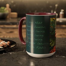 Load image into Gallery viewer, Mug - Frida Kahlo Portrait with Monstera Leaves and Love Quote, Boho Maximalist Design