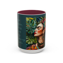 Load image into Gallery viewer, Mug - Frida Kahlo Portrait with Monstera Leaves and Love Quote, Boho Maximalist Design