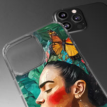 Load image into Gallery viewer, Clear Phone Cases Frida Kahlo Artwork and Monarchs
