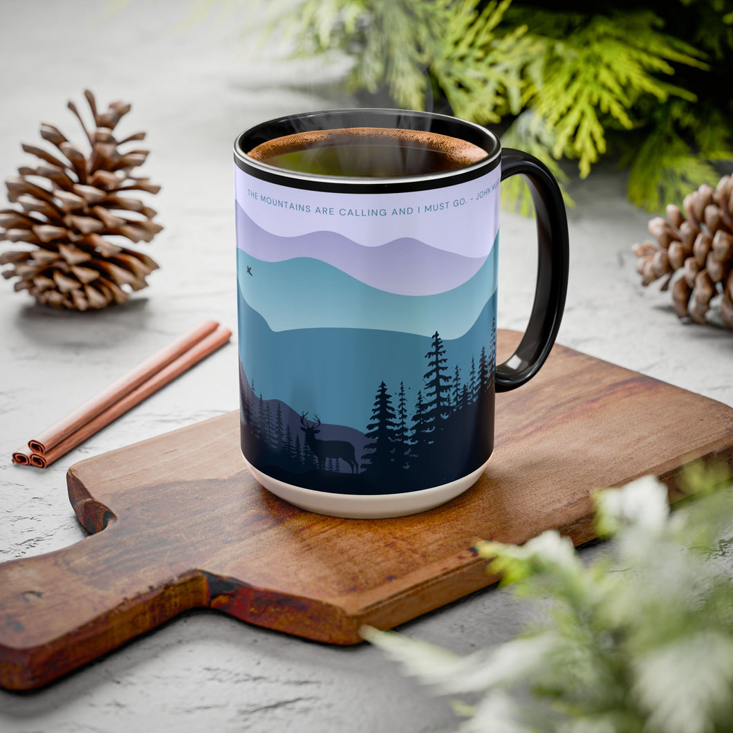 John Muir Quote - Mountain Scene Elk Quote Mug, Colorful Mug, Wilderness Nature Lover Gift, Coffee Cup, Tea Mug, Camping Adventure Drinkware, 15oz