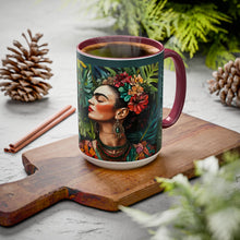 Load image into Gallery viewer, Mug - Frida Kahlo Portrait with Monstera Leaves and Love Quote, Boho Maximalist Design
