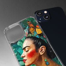 Load image into Gallery viewer, Clear Phone Cases Frida Kahlo Artwork and Monarchs
