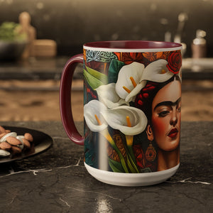 Mug - Mexican Artist Frida Kahlo with Alcatraz Calla Lillies Design