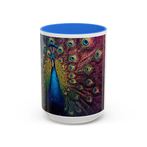 Emily Dickinson Quote - Colorful Peacock Feather Mug, Inspirational Quote for Poets, Writers, Coffee Cup, 15 ounce