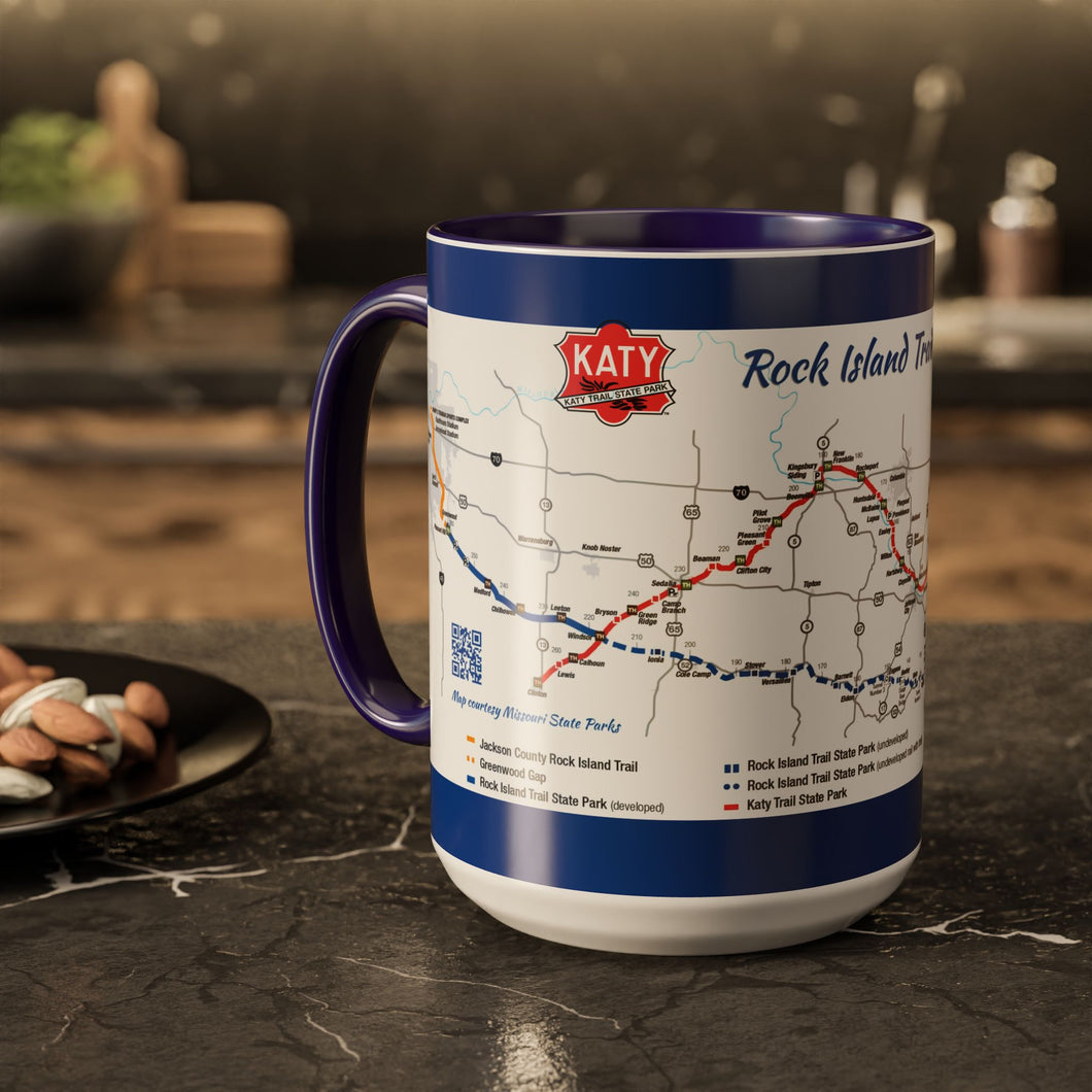 Coffee Mug - Katy Trail and Rock Island Trails Colorful Missouri Map 15oz