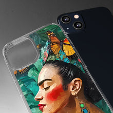 Load image into Gallery viewer, Clear Phone Cases Frida Kahlo Artwork and Monarchs
