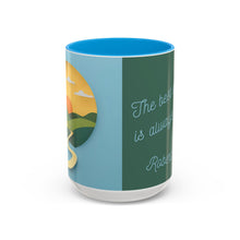 Load image into Gallery viewer, Robert Frost Quote - Colorful Trail Sunrise Mug, Inspirational Quote for Hikers, Poets, Writers, Coffee Cup, 15 ounce
