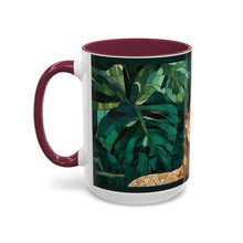 Load image into Gallery viewer, Mug - Mexican Artist Frida Kahlo Mosaic Style on Monstera Leaves Background
