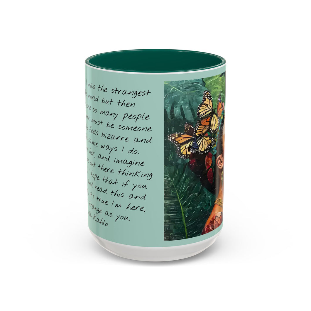 Mug - Mexican Artist Frida Kahlo Mosaic Tile Art Style with Monarch Butterflies & Quote