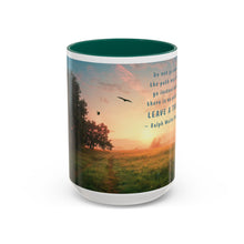 Load image into Gallery viewer, Ralph Waldo Emerson Quote - Colorful Trail Sunrise Mug, Inspirational Quote for Hikers, Poets, Writers, Coffee Cup, 15 ounce
