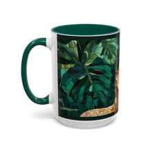 Load image into Gallery viewer, Mug - Mexican Artist Frida Kahlo Mosaic Style on Monstera Leaves Background
