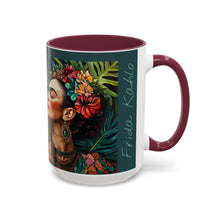 Load image into Gallery viewer, Mug - Frida Kahlo Portrait with Monstera Leaves and Love Quote, Boho Maximalist Design
