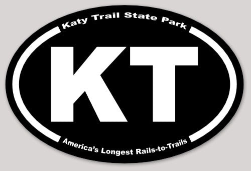 Classic KT Katy Trail Bumper Sticker. 4x6 inch. Black Background.