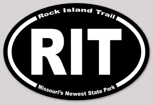 Classic RIT Rock Island Trail State Park Bumper Sticker. 4x6 inch. Black Background.